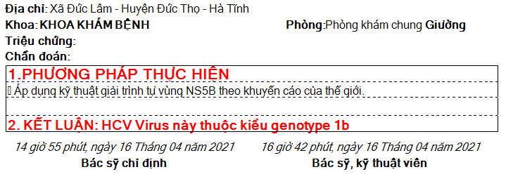 Hình ảnh kết quả xét nghiệm HCV-Genotype