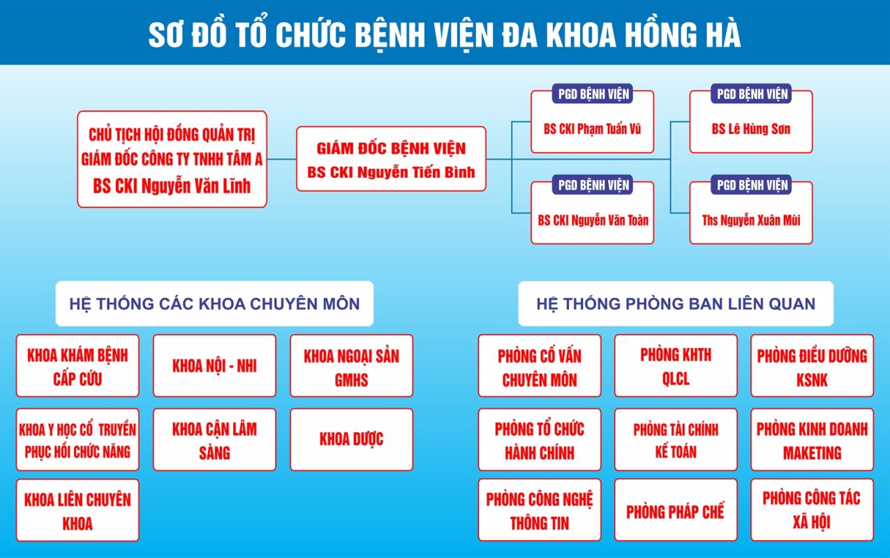 Sơ đồ tổ chức Công ty TNHH Tâm A - Bệnh viện Đa Khoa Hồng Hà